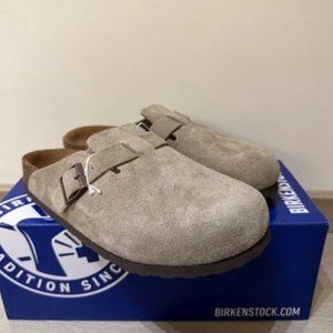 Birkenstock Boston Suede Leather Clogs Sandals Soft Footbed Gray